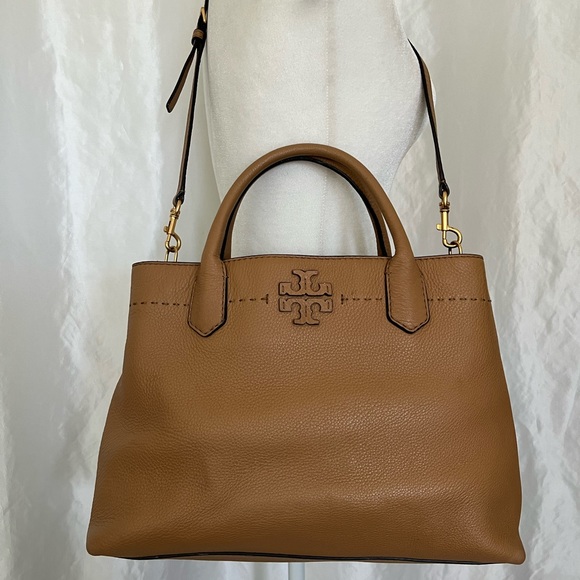Tory Burch Handbags - Tory Burch Baquette McGraw Triple Compartment Tan Leather Satchel